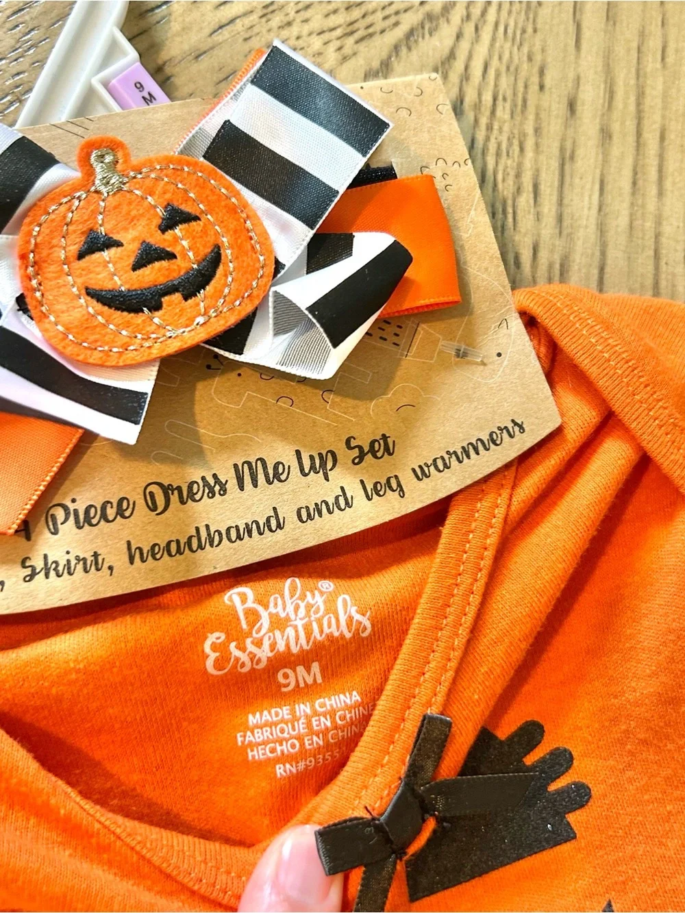 Orange Pumpkin Face Baby Girls Halloween Costume Bodysuit Set
